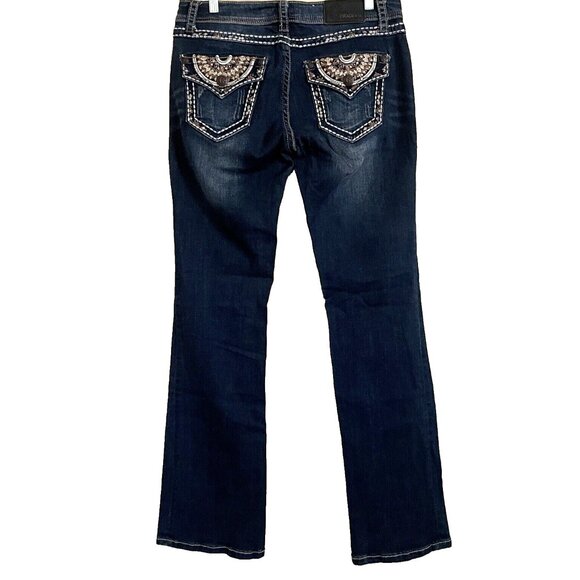 Grace In LA Bootcut Jeans 30 Stretch Denim Embellished Y2K Low rise Dark Wash - Picture 1 of 12